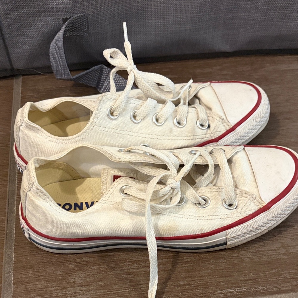 Converse Women Low-Top Canvas Sneakers in Off-White with Red Trim